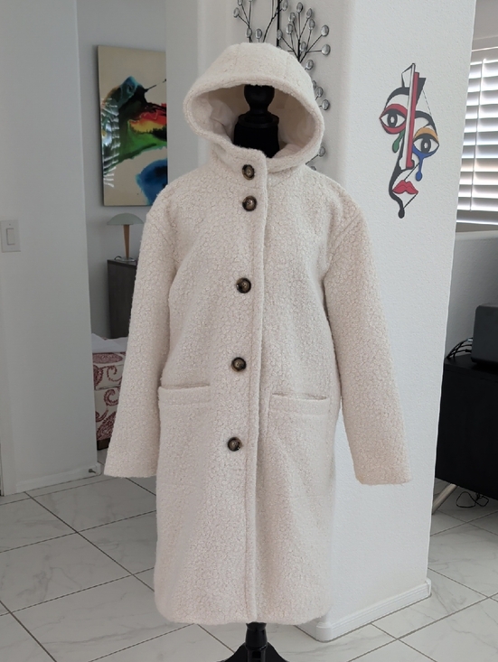 a new day Jackets & Blazers - LIke New Cream Hooded Teddy Bear Curly Lamb Hooded Dress Coat a new day L